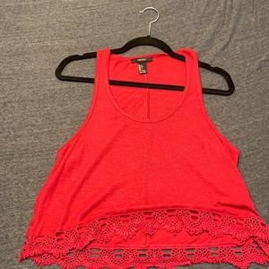 Red tank top crop top with lace
